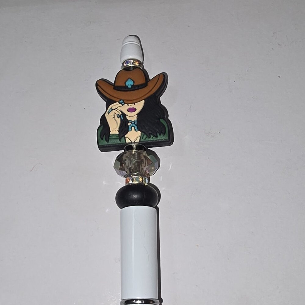 Western Hat Cowgirl Turquoise Spade White Pen Beaded Sparkly AB Rhinestones